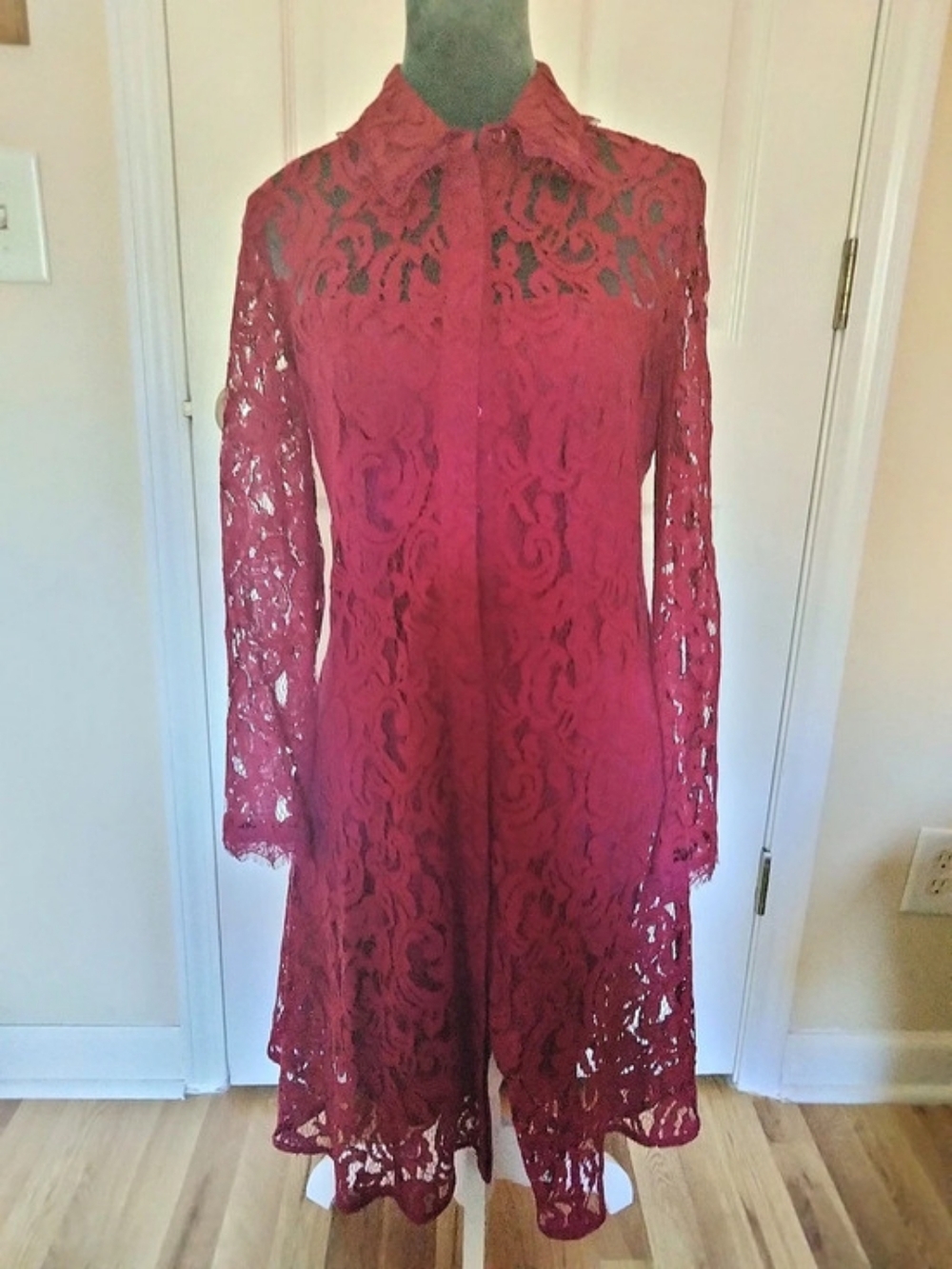 Nanette Lepore Lace Long Sleeve Dress in Maroon Color